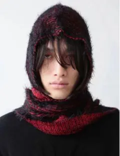 ORIMI マフラーフード付きニットスカーフ 赤黒