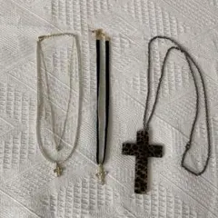 クロスモチーフ ネックレス チョーカー 3点セット 十字架 ヒョウ柄