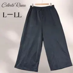 Celeste Rana イージーパンツ ガウチョL-LL 黒 ウエストゴム
