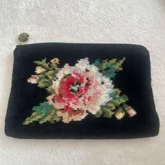 FEILER 花柄刺繍 ポーチ 黒