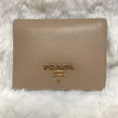 PRADA プラダ サフィアーノ レザー 三つ折り 財布 ベージュ コンパクト