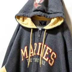 チャンピオンマリネスセンパーフィデイリス刺繍 フルジップ パーカーグレーXL古着