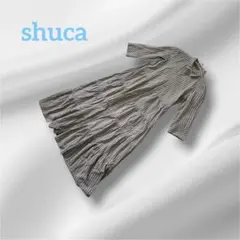 shuca チェック七分袖シャツワンピース Mサイズ ティアードワンピース