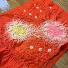 子ども用 帯揚げ赤 絞り 花柄 和装小物 レトロ