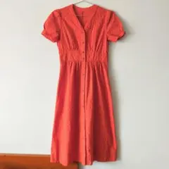 GU オレンジ 半袖 コットンレース フロントボタン ワンピース S