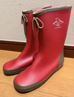 レディース 長靴 赤と緑のコンビネーション