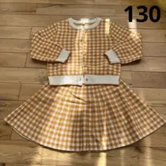 GU セットアップ ニット チェック柄 長袖 スカート オレンジ 130