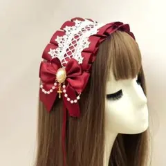 ヘッドドレス ハロウィン ロリータ メイド 白 レース 赤 リボン 地雷 学祭