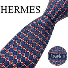 【未使用級】HERMES エルメス ネクタイ 幾何学柄 ブルー