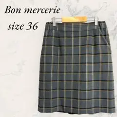 美品Bon mercerieチェックミニスカート36 グレー 裏地No.858のサムネイル