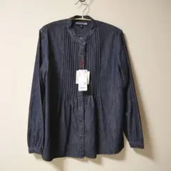 新品タグ付　ユニクロ イネス　デニムピンタック ブラウス М　ネイビー