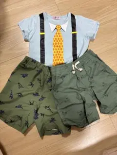 ①恐竜ハーフパンツ、②GAPミッキーハーフパンツ、③ネクタイ柄Tシャツ セット