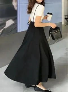 サスペンダー フレアスカート ブラック Sサイズのサムネイル