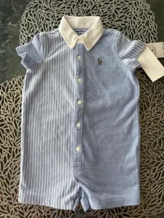 タグ付き！新品未使用！Ralph Lauren 青 ストライプ ロンパース 70