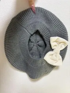 グレー リボン付き ベレー帽