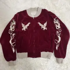 UNRELAXING アンリラクシング【美品】ベロア スカジャン 和柄 虎刺繍 アンリラクシング ベロアスカジャン 虎刺繍 ボルドー S表記 オーバー