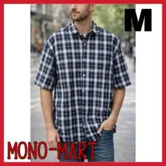 【清涼感◎ゆったり着用】MONO-MART 半袖 チェックシャツ ネイビー Mのサムネイル