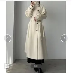 アイボリー ロングコート ウエストベルト付き