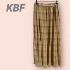 KBFプリーツロングスカート　チェック柄　ウエストゴム　楽ちん　レディース/F