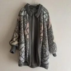 vintage/ニットコート/花柄/グレー