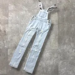 ダメージデニム サロペット オーバーオール スキニー Y2K XL 平成ギャルのサムネイル