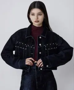 (セットアップ対応)フロッキーデニムジャケット