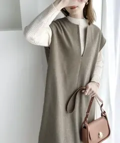 カフタン調サイドスリット圧縮ニットロング丈ワンピース