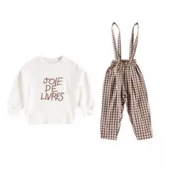 【新品未使用】英字プリントロンT＋ブロックチェック柄サロペットセット100サイズ