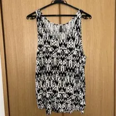 H&M ノースリーブ　ワンピース　総柄　白黒カラー　lサイズ　チュニック　秋服