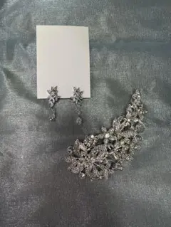 ★値下げ！シルバー 花モチーフ ブライダルアクセサリーセット