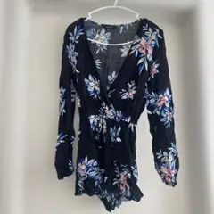 FOREVER 21 ブラック フラワープリント オールインワン S