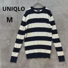 UNIQLO メンズ M コットンカシミヤケーブルニット セーター ボーダー