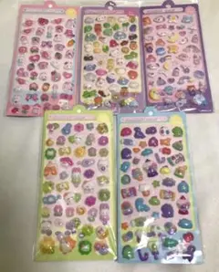 ボンボンドロップ風シール　5枚セット　ぷっくり　立体　猫　うさぎ　おばけ　Ｃ