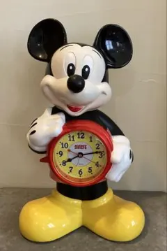 ミッキーマウス置時計　ディズニータイム　クロック　昭和レトロ　赤い目覚まし時計