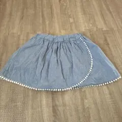 ⭐️試着のみ⭐️ライトブルー ポンポン付き フレアデニムキュロットスカート