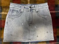 装飾付きライトブルーデニムミニスカート