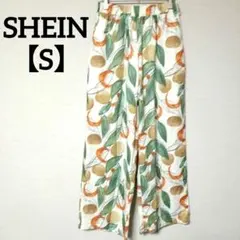 SHEIN【S】総柄 ワイドパンツ リーフ柄 ウエストゴム 春夏 裏地付き