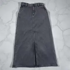 GU ジーユー 裏フリース デニムロングスカート ブラック M 暖パン 防寒 冬