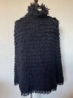 黒 フリンジポンチョ