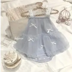 ベビードレス　チュールワンピース　1歳誕生日　80　りぼん結婚式　水色　女の子