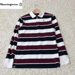 マンシングウェア ボーダーラガーシャツ 長袖 刺繍ロゴ　Mのサムネイル