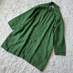 美品✨pool いろいろの服　リネン100%ボウタイコート　羽織り　緑　グリーン