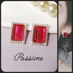 【推し活にも✦.°】クリアピンクレクタングル＆パール ピアス/イヤリング