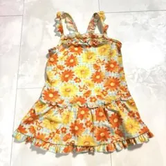 女の子水着　ワンピース水着　120cm 花柄　オレンジ