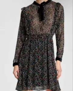 ZARA 花柄シフォン長袖ワンピース　シアー　レトロクラシック