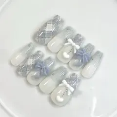 143♡ ネイルチップ ワンホン フレンチガーリー スナ系 ちゅるん 水色