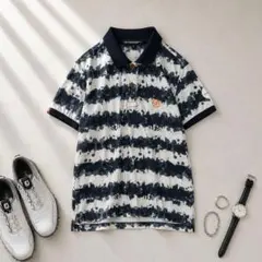 ロサーセン［M］大人スポーティ◎袖ワッペン◎ロゴ刺繍◎タイダイ調ゴルフポロシャツのサムネイル