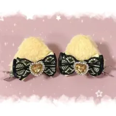 ♡もこふわ猫耳ヘアクリップ 黄色×黒リボン♡ 量産型 地雷系 推し活 ヘアメ 4