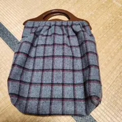グレー・赤チェック ギャザー入りバッグ