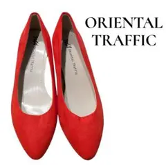 ORIENTAL TRAFFIC レッドパンプススエード調 チャンキーヒール